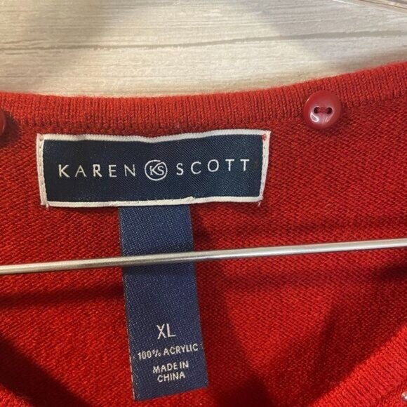 Karen Scott Red V-Neck Rhinestone Embellished Pullover Sweater - Picture 6 of 6